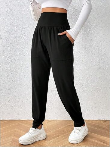 Women's Elastic High Waisted Joggers Pants Sports Workout Sweatpants Casual Lounge with Pockets in Saudi Arabia
