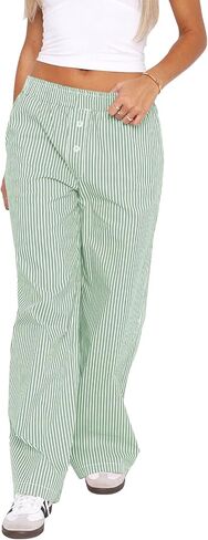 Balimtoy Womens Casual Striped Wide Leg Trousers Y2k Stripe Elastic Low Rise Loose Pajamas Lounge Pants with Pockets in Saudi Arabia