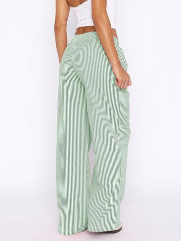 Balimtoy Womens Casual Striped Wide Leg Trousers Y2k Stripe Elastic Low Rise Loose Pajamas Lounge Pants with Pockets in Saudi Arabia