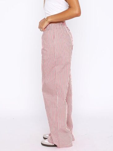 Balimtoy Womens Casual Striped Wide Leg Trousers Y2k Stripe Elastic Low Rise Loose Pajamas Lounge Pants with Pockets in Saudi Arabia