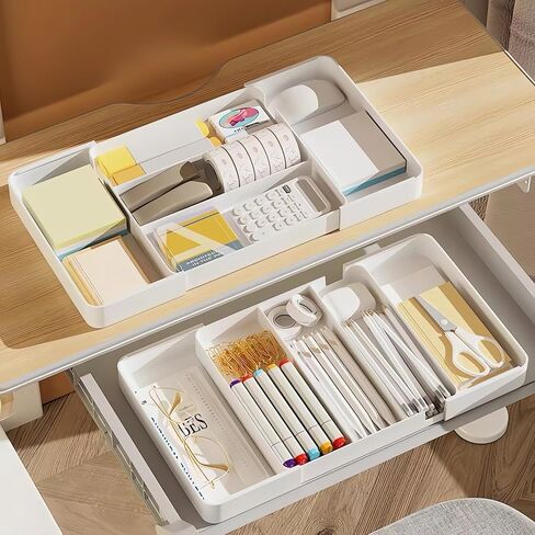 Shallow Drawer Organizer, 2 Pack Expandable Office Drawer Organizers Dividers, Pen Organizer for Desk, Tray Box Accessories for Desktop, Bathroom, Kitchen, Makeup, Vanity, Medicine in Saudi Arabia