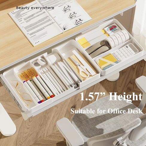 Shallow Drawer Organizer, 2 Pack Expandable Office Drawer Organizers Dividers, Pen Organizer for Desk, Tray Box Accessories for Desktop, Bathroom, Kitchen, Makeup, Vanity, Medicine in Saudi Arabia