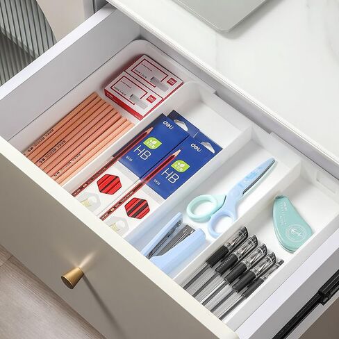 Shallow Drawer Organizer, 2 Pack Expandable Office Drawer Organizers Dividers, Pen Organizer for Desk, Tray Box Accessories for Desktop, Bathroom, Kitchen, Makeup, Vanity, Medicine in Saudi Arabia