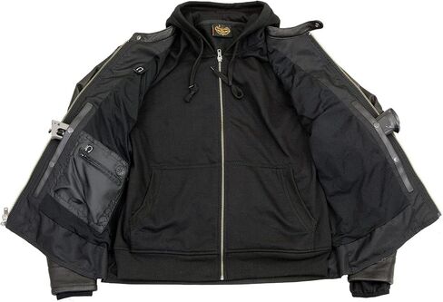 Milwaukee Leather MLM1552 Men's Black Leather ‘Utility Pocket’ Vented Scooter Style Motorcycle Jacket w/Hoodie in Saudi Arabia