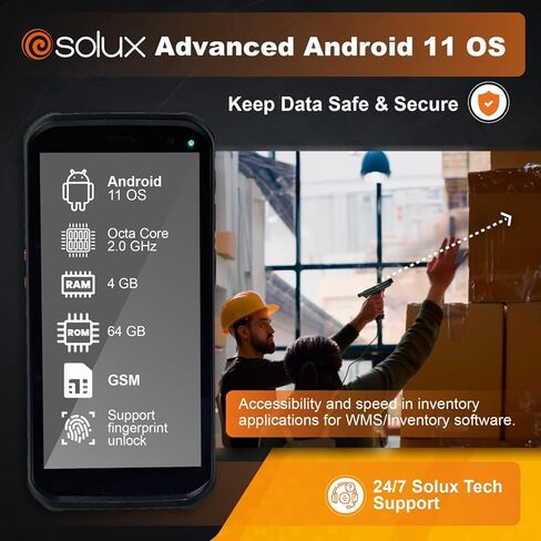 SOLUX PDA Handheld Android Barcode Scanner with Pistol Grip, Charging Cradle and Extra Battery -1D/2D/QR Inventory Scanner - Bluetooth, GPS, GSM, Rugged and Wi-Fi 6 - Enabled Handheld Terminal - 5.5" in Kuwait