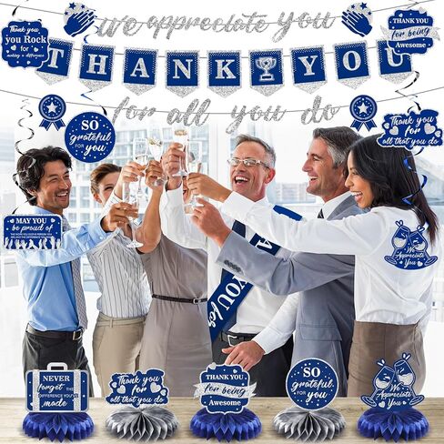 We Appreciate You Decorations Blue Gold Thank You for All You Do Banner Honeycomb Centerpieces Hanging Swirls Employee Staff Appreciation Gift Pastor Teacher Doctor Retirement Appreciation Party Decor in Kuwait
