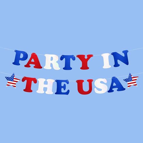 xo، لافتة Fetti Party In the USA في الرابع من يوليو - أحمر، أبيض + أزرق، 5 قدم. | هدايا حفلات الولايات المتحدة الأمريكية، لوازم حفلات العلم الأمريكي، ديكورات الرابع من يوليو، ديكورات على شكل نجوم وخطوط in Saudi Arabia