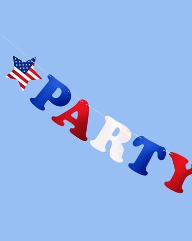 xo، لافتة Fetti Party In the USA في الرابع من يوليو - أحمر، أبيض + أزرق، 5 قدم. | هدايا حفلات الولايات المتحدة الأمريكية، لوازم حفلات العلم الأمريكي، ديكورات الرابع من يوليو، ديكورات على شكل نجوم وخطوط in Saudi Arabia