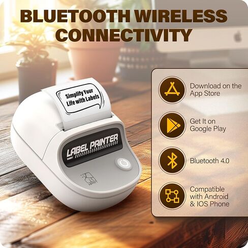 طابعة ملصقات حرارية HPRT T20 بلوتوث، أجهزة طباعة ملصقات محمولة متوافقة مع Android وiOS، الكمبيوتر الشخصي للحياة اليومية والأعمال، مع ملصق 1 لفة 2 بوصة، أبيض in Kuwait