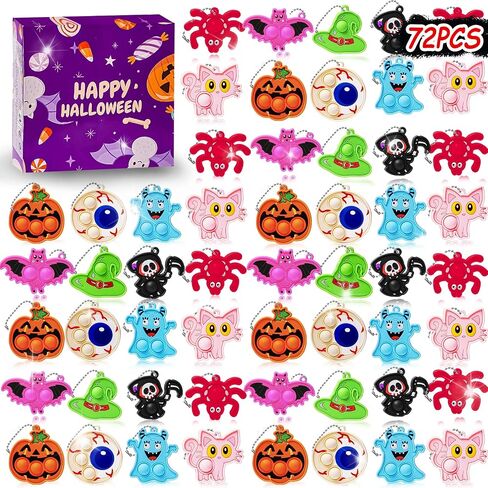 72Pcs Halloween Party Favors, Fidget Toys Bulk Mini Pop Bubbles with Keychain, School Classroom Prizes Box Fidgets Toys for Kids Toddlers Adult, Goodie Bag Stuffers, Treasure Chest box, Halloween Toys in Saudi Arabia