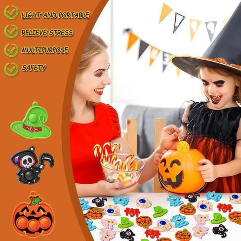 72Pcs Halloween Party Favors, Fidget Toys Bulk Mini Pop Bubbles with Keychain, School Classroom Prizes Box Fidgets Toys for Kids Toddlers Adult, Goodie Bag Stuffers, Treasure Chest box, Halloween Toys in Saudi Arabia