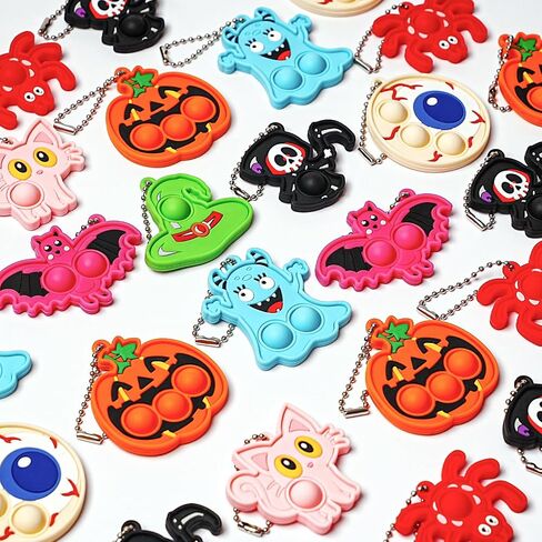72Pcs Halloween Party Favors, Fidget Toys Bulk Mini Pop Bubbles with Keychain, School Classroom Prizes Box Fidgets Toys for Kids Toddlers Adult, Goodie Bag Stuffers, Treasure Chest box, Halloween Toys in Saudi Arabia