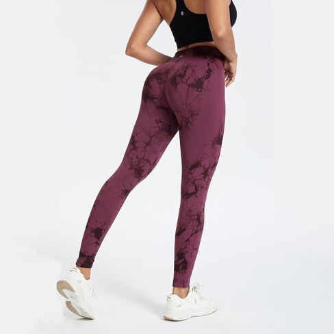 Tie Dye High Waist Seamless Leggings for Women Tummy Control Compression Gym Workout Yoga Pants Elastic Tights in Saudi Arabia