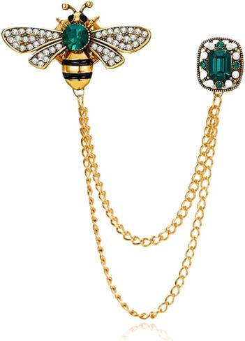 Crystal Insect Bee Brooch Pin Vintage Long Tassel Bee Chain Lapel Pin Rhinestone Bee Corsage Suit Jacket Brooch Pin Jewelry for Women Men Gifts in Kuwait