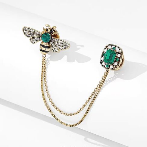 Crystal Insect Bee Brooch Pin Vintage Long Tassel Bee Chain Lapel Pin Rhinestone Bee Corsage Suit Jacket Brooch Pin Jewelry for Women Men Gifts in Kuwait