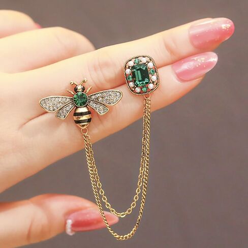 Crystal Insect Bee Brooch Pin Vintage Long Tassel Bee Chain Lapel Pin Rhinestone Bee Corsage Suit Jacket Brooch Pin Jewelry for Women Men Gifts in Kuwait