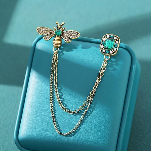 Crystal Insect Bee Brooch Pin Vintage Long Tassel Bee Chain Lapel Pin Rhinestone Bee Corsage Suit Jacket Brooch Pin Jewelry for Women Men Gifts in Kuwait