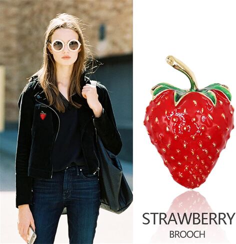coadipress Cute Strawberry Enamel Brooch Pins for Women Red Strawberry Dripping Oil Fruit Brooches Fashion Elegant Fruit Lapel Pin Badge Jewelry Gift in Kuwait