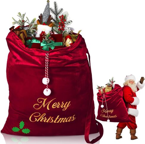 WILLBOND Large Christmas Velvet Santa Gift Bags 36 x 30 Santa Gift Sack with Drawstring Santa Claus Bag Christmas Gift Presents Bags for Santa Costume Holiday Party Supplies Gift Wrap(Burgundy) in Saudi Arabia