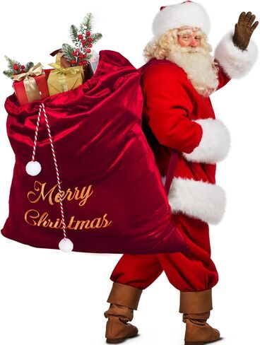 WILLBOND Large Christmas Velvet Santa Gift Bags 36 x 30 Santa Gift Sack with Drawstring Santa Claus Bag Christmas Gift Presents Bags for Santa Costume Holiday Party Supplies Gift Wrap(Burgundy) in Saudi Arabia