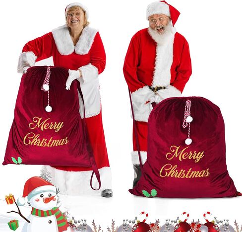 WILLBOND Large Christmas Velvet Santa Gift Bags 36 x 30 Santa Gift Sack with Drawstring Santa Claus Bag Christmas Gift Presents Bags for Santa Costume Holiday Party Supplies Gift Wrap(Burgundy) in Saudi Arabia