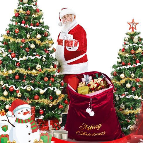 WILLBOND Large Christmas Velvet Santa Gift Bags 36 x 30 Santa Gift Sack with Drawstring Santa Claus Bag Christmas Gift Presents Bags for Santa Costume Holiday Party Supplies Gift Wrap(Burgundy) in Saudi Arabia