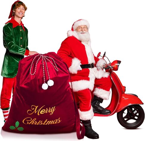 WILLBOND Large Christmas Velvet Santa Gift Bags 36 x 30 Santa Gift Sack with Drawstring Santa Claus Bag Christmas Gift Presents Bags for Santa Costume Holiday Party Supplies Gift Wrap(Burgundy) in Saudi Arabia
