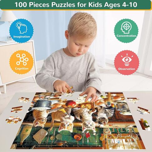 Puzzles for Kids Ages 4-8,100 Piece Puzzles Kids Puzzles Ages 4-6 6-8 8-10 Cat Cooking Puzzles Animal Jigsaw Puzzle Toys Educational Puzzle Birthday Gifts for Girls and Boys in Saudi Arabia