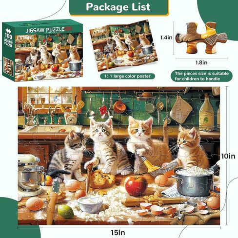 Puzzles for Kids Ages 4-8,100 Piece Puzzles Kids Puzzles Ages 4-6 6-8 8-10 Cat Cooking Puzzles Animal Jigsaw Puzzle Toys Educational Puzzle Birthday Gifts for Girls and Boys in Saudi Arabia