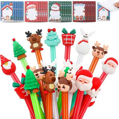 Whaline 24Pcs Christmas Notepad Set Christmas Post Notes with 24 Pcs Christmas Gel Ink Pen House Snowman Santa Claus Bear Reindeer Tree Self-Stick Notes Sticky Memo Pads Ballpoint Pens Office Supplies in Saudi Arabia