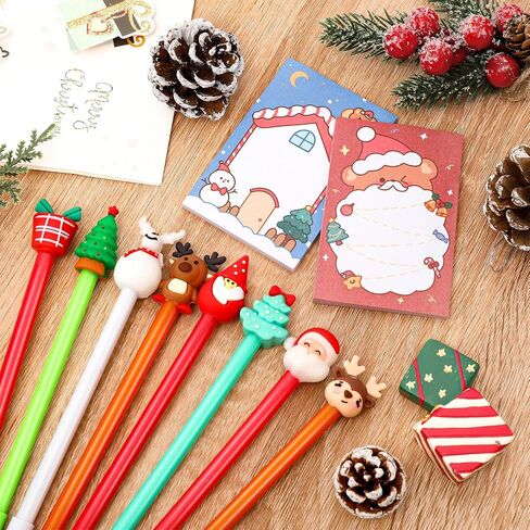 Whaline 24Pcs Christmas Notepad Set Christmas Post Notes with 24 Pcs Christmas Gel Ink Pen House Snowman Santa Claus Bear Reindeer Tree Self-Stick Notes Sticky Memo Pads Ballpoint Pens Office Supplies in Saudi Arabia