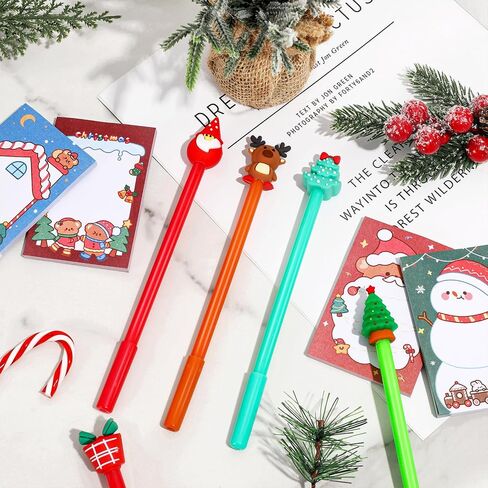 Whaline 24Pcs Christmas Notepad Set Christmas Post Notes with 24 Pcs Christmas Gel Ink Pen House Snowman Santa Claus Bear Reindeer Tree Self-Stick Notes Sticky Memo Pads Ballpoint Pens Office Supplies in Saudi Arabia