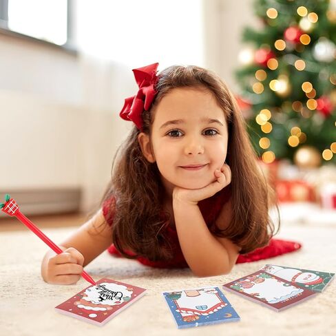 Whaline 24Pcs Christmas Notepad Set Christmas Post Notes with 24 Pcs Christmas Gel Ink Pen House Snowman Santa Claus Bear Reindeer Tree Self-Stick Notes Sticky Memo Pads Ballpoint Pens Office Supplies in Saudi Arabia