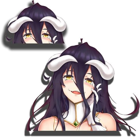 5.1 Inch 2Pcs for Albedo Peeker Anime Car Stickers Window Laptop Bumper Trunk Motorcycle Campervan Fuel Tank Cap Decals Vinyl Waterproof Luggage Skateboard DIY Decor in Kuwait