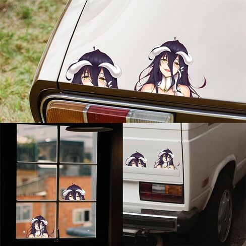 5.1 Inch 2Pcs for Albedo Peeker Anime Car Stickers Window Laptop Bumper Trunk Motorcycle Campervan Fuel Tank Cap Decals Vinyl Waterproof Luggage Skateboard DIY Decor in Kuwait