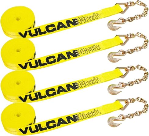 VULCAN Winch Strap with Chain Anchor - 2 Inch x 27 Foot - 4 Pack - Classic Yellow - 3,600 Pound Safe Working Load in Saudi Arabia