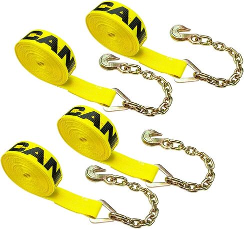 VULCAN Winch Strap with Chain Anchor - 2 Inch x 27 Foot - 4 Pack - Classic Yellow - 3,600 Pound Safe Working Load in Saudi Arabia