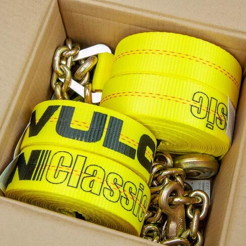 VULCAN Winch Strap with Chain Anchor - 2 Inch x 27 Foot - 4 Pack - Classic Yellow - 3,600 Pound Safe Working Load in Saudi Arabia