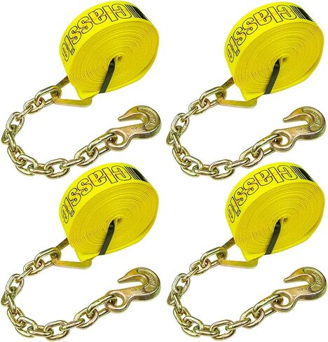 VULCAN Winch Strap with Chain Anchor - 2 Inch x 27 Foot - 4 Pack - Classic Yellow - 3,600 Pound Safe Working Load in Saudi Arabia