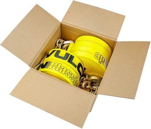 VULCAN Winch Strap with Chain Anchor - 2 Inch x 27 Foot - 4 Pack - Classic Yellow - 3,600 Pound Safe Working Load in Saudi Arabia