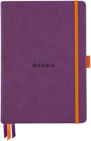 Rhodia 118780C - Bullet Journal Goalbook Rigid Notebook أرجواني - A5 - منقط - 240 صفحة - 90 جرام ورق كليرفونتين عاجي - 3 أشرطة، إغلاق مرن - غطاء من الجلد الصناعي in Kuwait