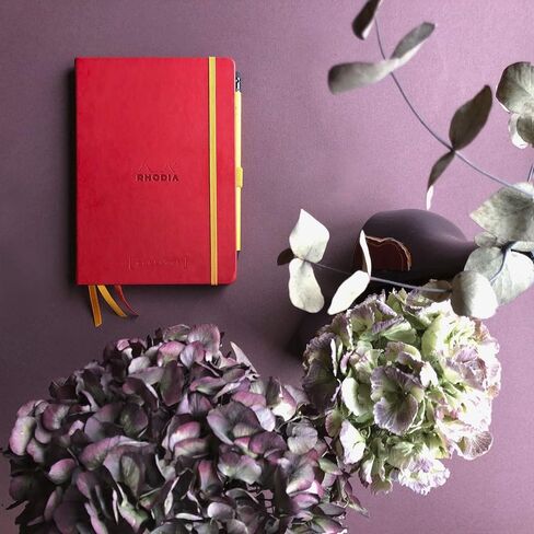 Rhodia 118780C - Bullet Journal Goalbook Rigid Notebook أرجواني - A5 - منقط - 240 صفحة - 90 جرام ورق كليرفونتين عاجي - 3 أشرطة، إغلاق مرن - غطاء من الجلد الصناعي in Kuwait