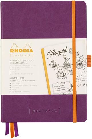 Rhodia 118780C - Bullet Journal Goalbook Rigid Notebook أرجواني - A5 - منقط - 240 صفحة - 90 جرام ورق كليرفونتين عاجي - 3 أشرطة، إغلاق مرن - غطاء من الجلد الصناعي in Kuwait