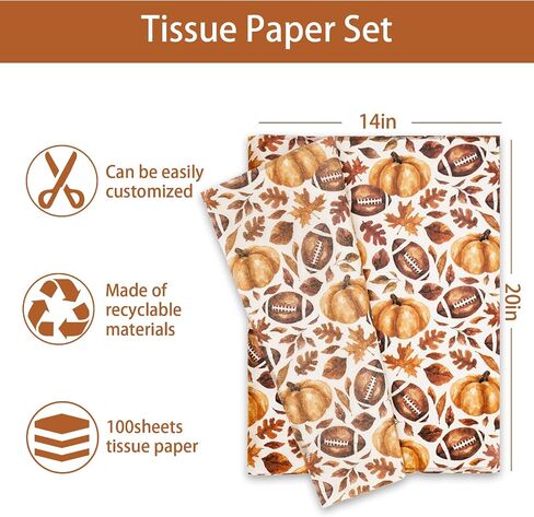 AnyDesign 100Pcs Football Tissue Papers Watercolor Fall Pumpkin Maple Leaves Wrapping Papers Vintage Art Craft Papers for Autumn Thanksgiving Home Baby Shower Party DIY Gift Bags Decor, 14 x 20 Inch in Saudi Arabia