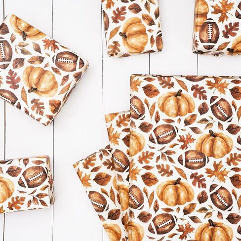 AnyDesign 100Pcs Football Tissue Papers Watercolor Fall Pumpkin Maple Leaves Wrapping Papers Vintage Art Craft Papers for Autumn Thanksgiving Home Baby Shower Party DIY Gift Bags Decor, 14 x 20 Inch in Saudi Arabia