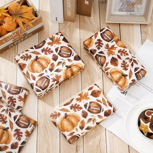 AnyDesign 100Pcs Football Tissue Papers Watercolor Fall Pumpkin Maple Leaves Wrapping Papers Vintage Art Craft Papers for Autumn Thanksgiving Home Baby Shower Party DIY Gift Bags Decor, 14 x 20 Inch in Saudi Arabia
