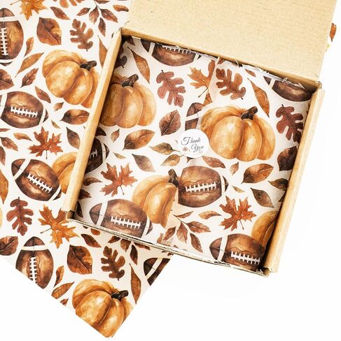 AnyDesign 100Pcs Football Tissue Papers Watercolor Fall Pumpkin Maple Leaves Wrapping Papers Vintage Art Craft Papers for Autumn Thanksgiving Home Baby Shower Party DIY Gift Bags Decor, 14 x 20 Inch in Saudi Arabia