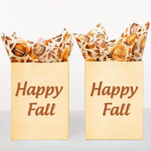 AnyDesign 100Pcs Football Tissue Papers Watercolor Fall Pumpkin Maple Leaves Wrapping Papers Vintage Art Craft Papers for Autumn Thanksgiving Home Baby Shower Party DIY Gift Bags Decor, 14 x 20 Inch in Saudi Arabia