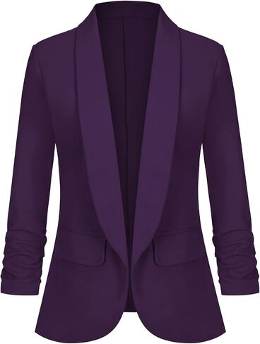 Women's Casual Open Front Blazers Shawl Lapel Ruched 3/4 Sleeve Office Lightweight Blazer Jackets with Pockets in Saudi Arabia