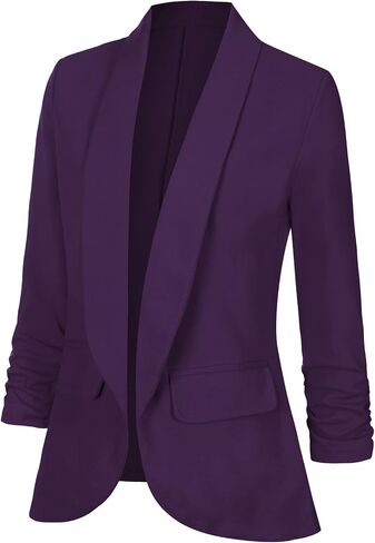 Women's Casual Open Front Blazers Shawl Lapel Ruched 3/4 Sleeve Office Lightweight Blazer Jackets with Pockets in Saudi Arabia